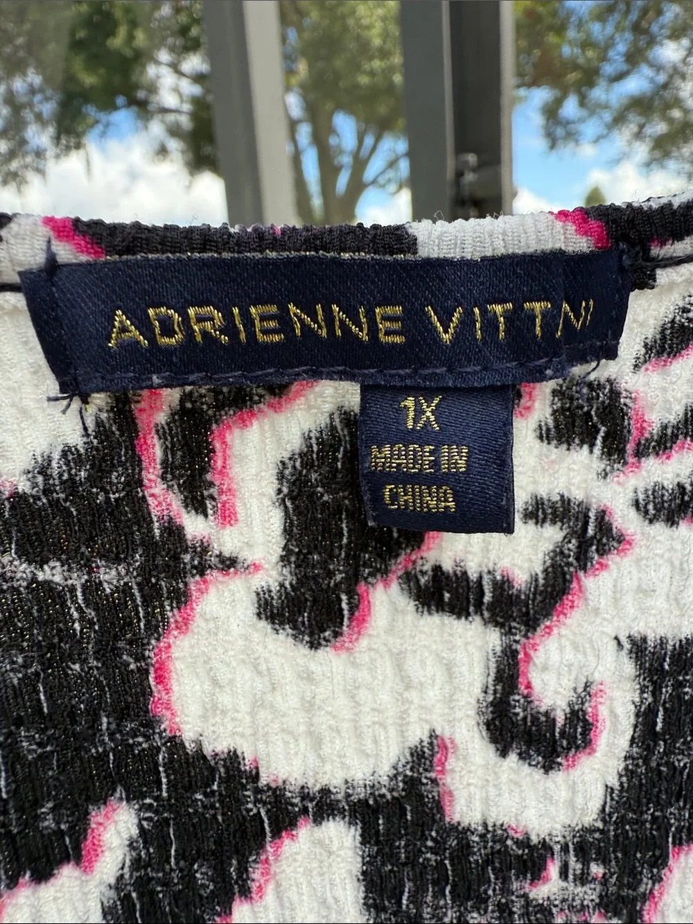 Adrienne Vittadini Black White Pink Floral Tie-Front V-Neck Blouse